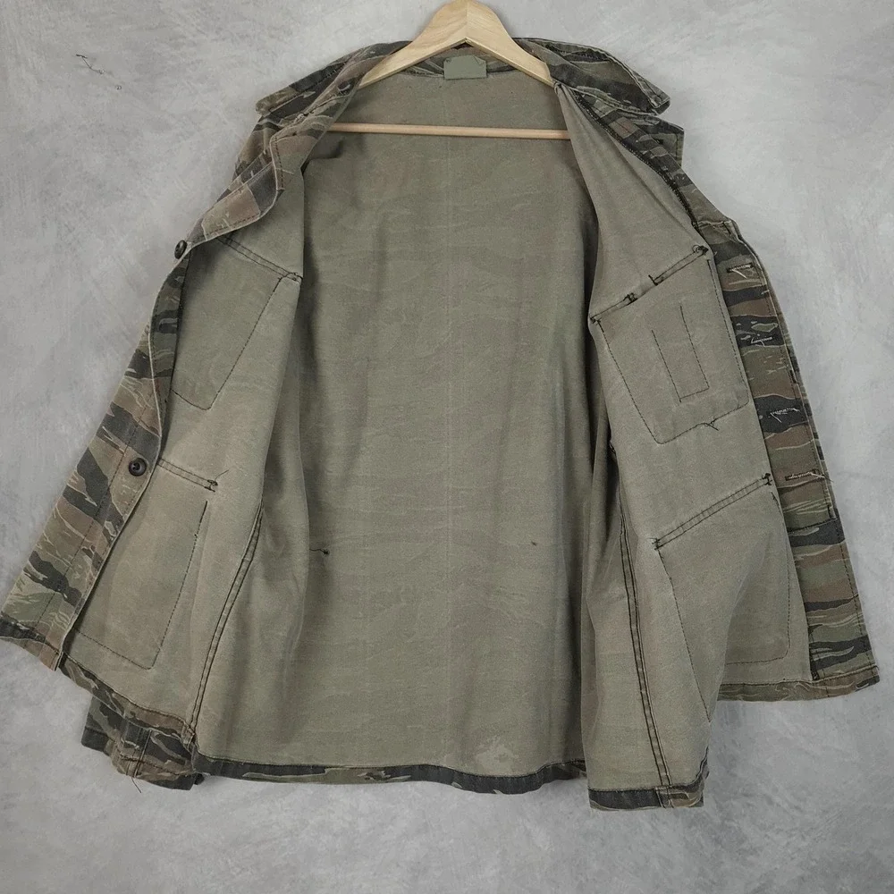 Vintage Tiger Stripe Camo Jacket Mens Large Green Military Canvas Combat Field